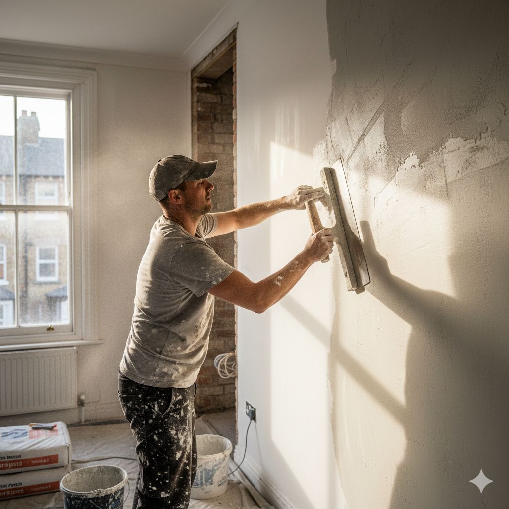 Plasterer skimming wall